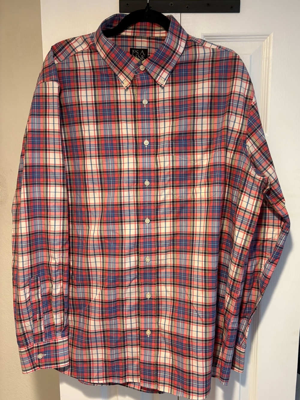 Jos. A. Bank Men’s Red, Blue & White Plaid Button-Down Shirt Size XL